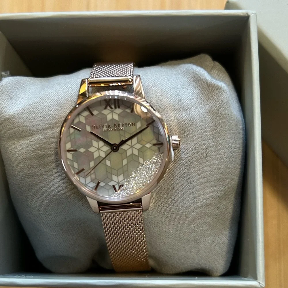 Olivia Burton Snow Globe Watch With 30mm Perl Face & RoseGold MeshBracel… - Picture 3 of 5